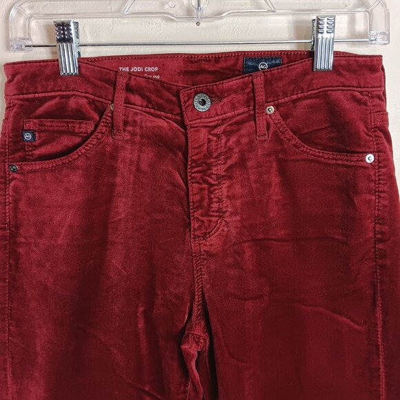 AG Adriano Goldschmied Jodi Crop Velvet Jeans Womens 27 Ruby Rouge Slim Flare - Picture 2 of 5